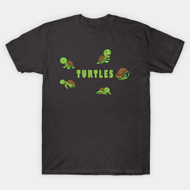 Cute Green Turtles T-Shirt by JoeHx